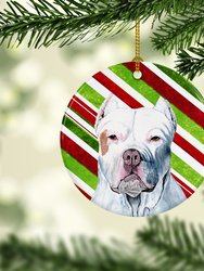 Pit Bull Candy Cane Holiday Christmas Ceramic Ornament