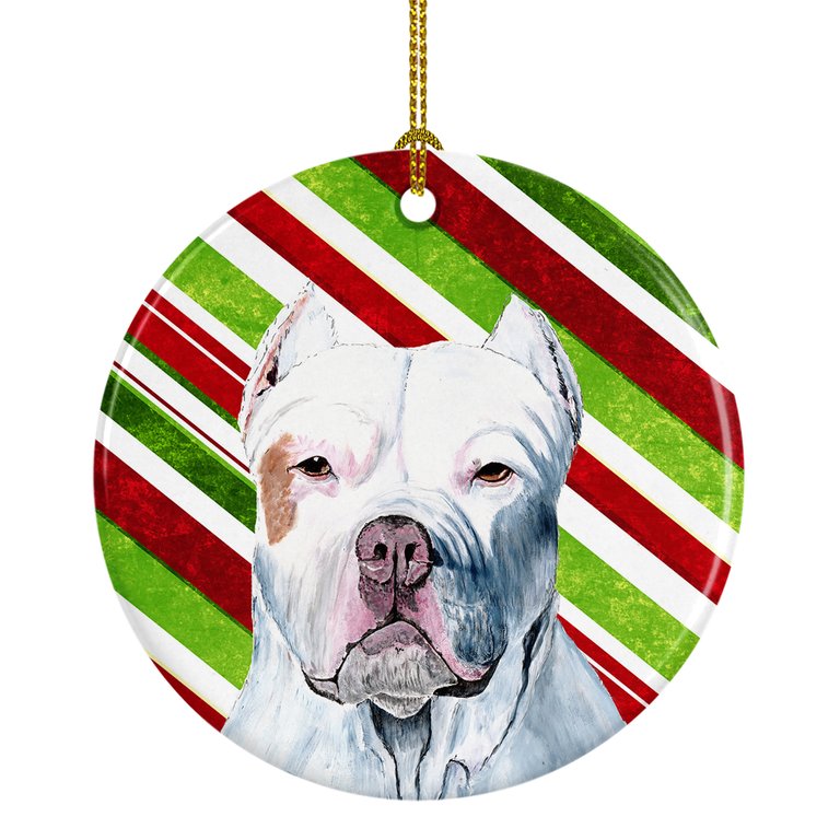 Pit Bull Candy Cane Holiday Christmas Ceramic Ornament