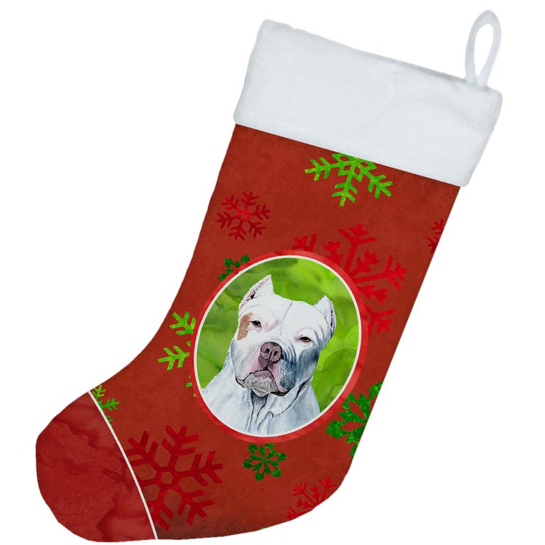 Pit Bull Red and Green Snowflakes Holiday Christmas Christmas Stocking