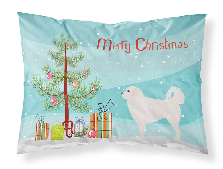 Polish Tatra Sheepdog Merry Christmas Tree Fabric Standard Pillowcase