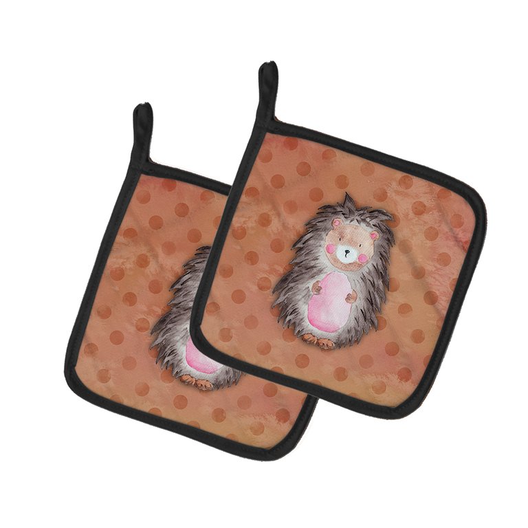 Polkadot Hedgehog Watercolor Pair of Pot Holders