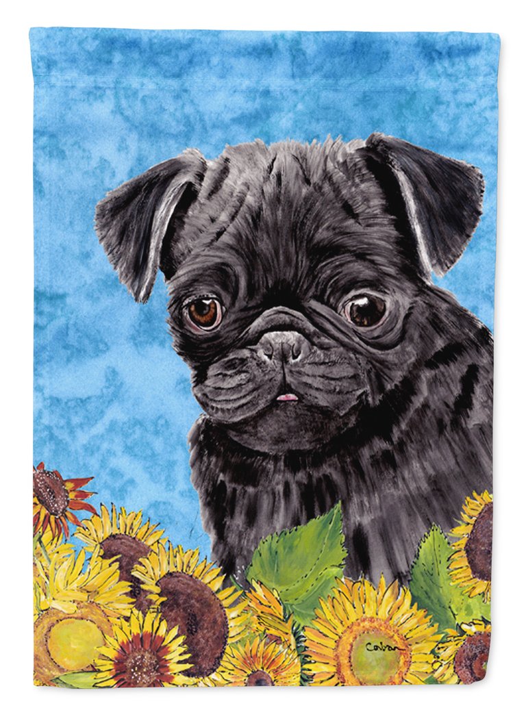 Pug In Summer Flowers Garden Flag 2-Sided 2-Ply