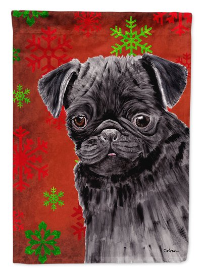 Caroline's Treasures Pug Red And Green Snowflakes Holiday Christmas Garden Flag 2-Sided 2-Ply product