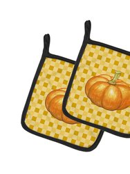 Pumpkin on Basketweave Pair of Pot Holders