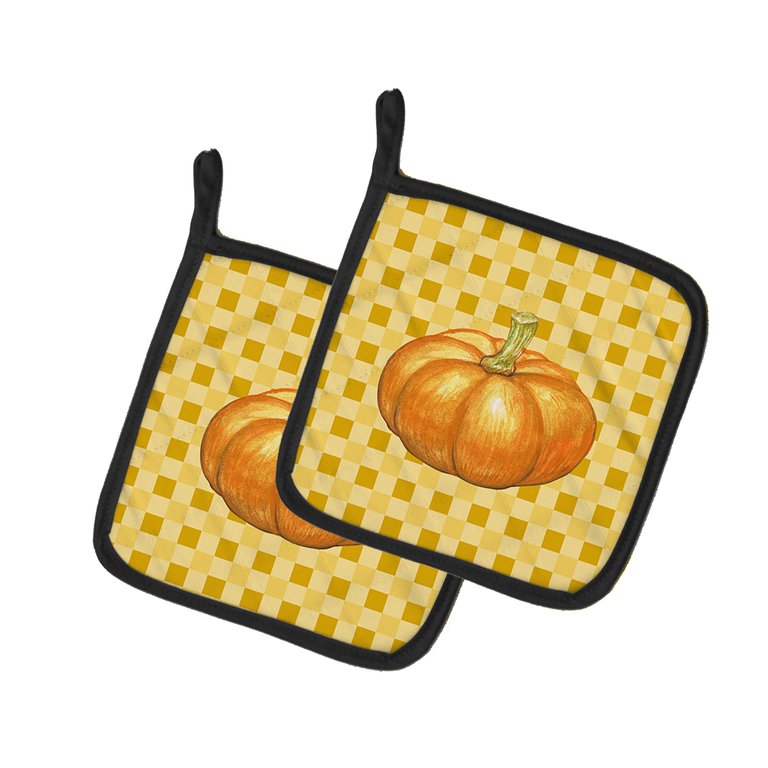 Pumpkin on Basketweave Pair of Pot Holders