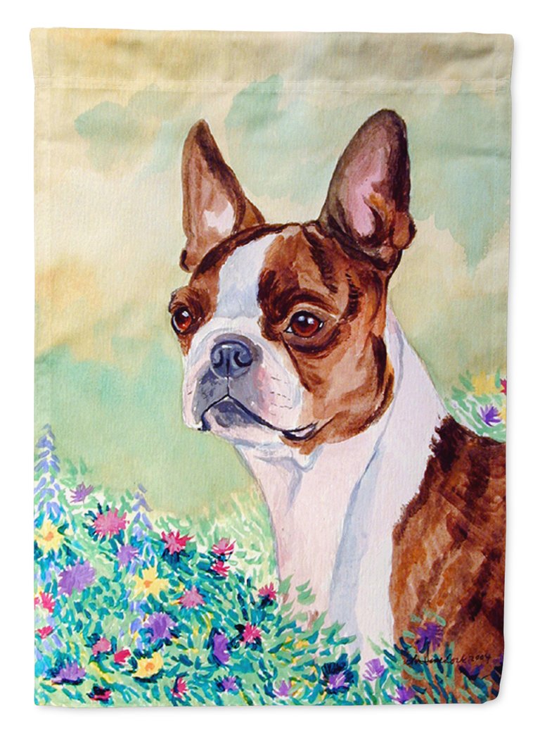 Red And White Boston Terrier Garden Flag 2-Sided 2-Ply