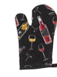 Red and White Wine on Black Oven Mitt