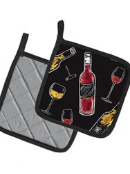 Red and White Wine on Black Pair of Pot Holders
