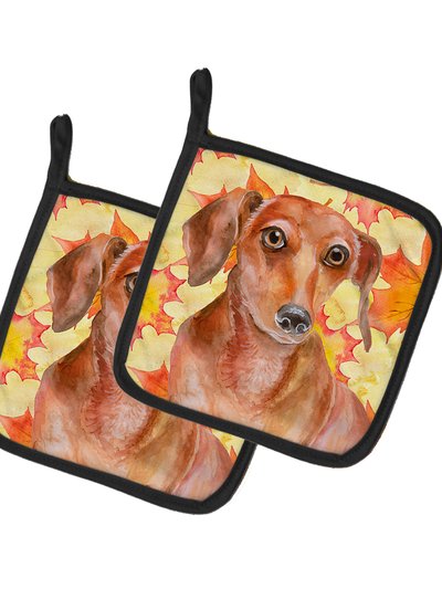Caroline's Treasures Red Dachshund Fall Pair of Pot Holders product