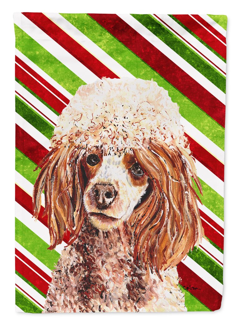 Red Miniature Poodle Candy Cane Christmas Garden Flag 2-Sided 2-Ply