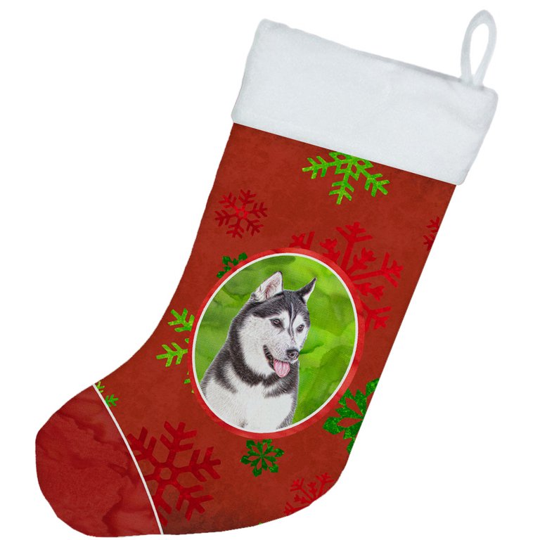 Red Snowflakes Holiday Christmas  Alaskan Malamute Christmas Stocking