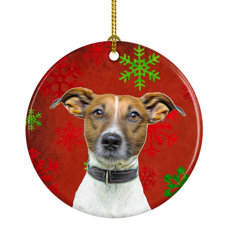 Red Snowflakes Holiday Christmas  Jack Russell Terrier Ceramic Ornament