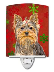 Red Snowflakes Holiday Christmas  Yorkie / Yorkshire Terrier Ceramic Night Light
