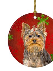 Red Snowflakes Holiday Christmas  Yorkie / Yorkshire Terrier Ceramic Ornament
