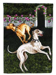 Rose Garden Frolick Greyhounds Garden Flag 2-Sided 2-Ply