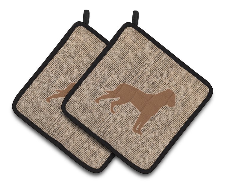 Rottweiler Burlap and Brown BB1083 Pair of Pot Holders