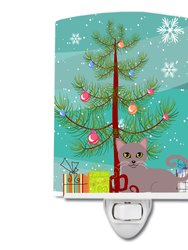 Russian Blue Cat Merry Christmas Tree Ceramic Night Light