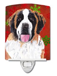 Saint Bernard Red Green Snowflake Christmas Ceramic Night Light