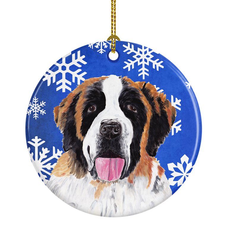 Saint Bernard Winter Snowflakes Holiday Ceramic Ornament