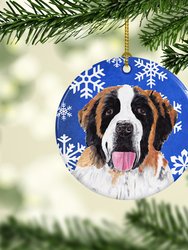 Saint Bernard Winter Snowflakes Holiday Ceramic Ornament