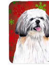 SC9423LCB Shih Tzu Red And Green Snowflakes Holiday Christmas Glass Cutting Board - Large