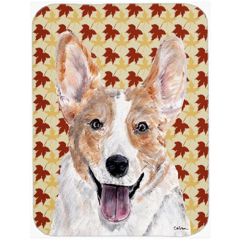 SC9672LCB Cardigan Corgi Fall Leaves Glass Cutting Board - Large