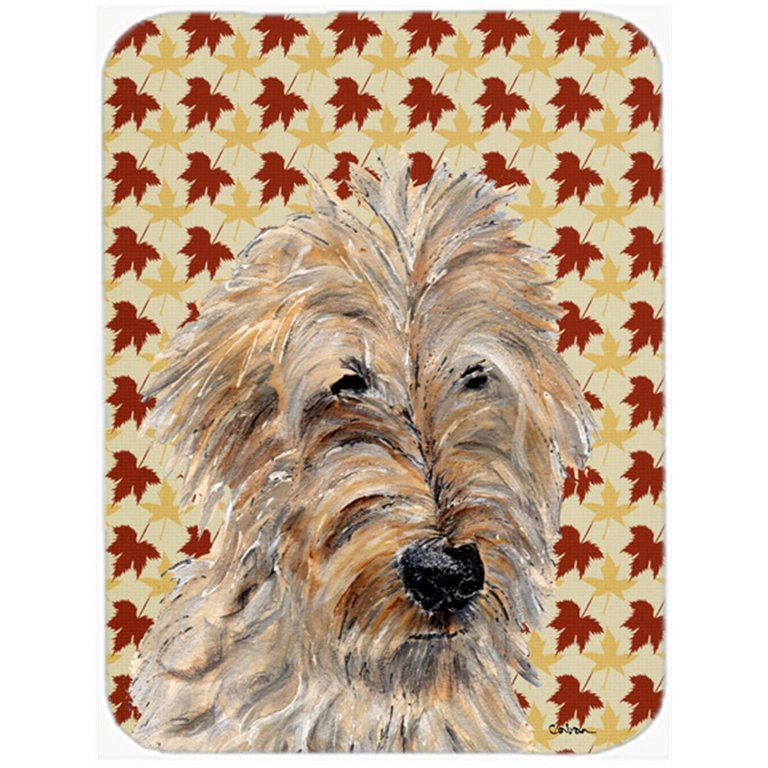 SC9691LCB Golden Doodle 2 Large Size Fall Leaves Glass Cutting Board