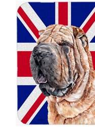 SC9892LCB Shar Pei With English Union Jack British Flag Glass Cutting Board - Large - Multicolor