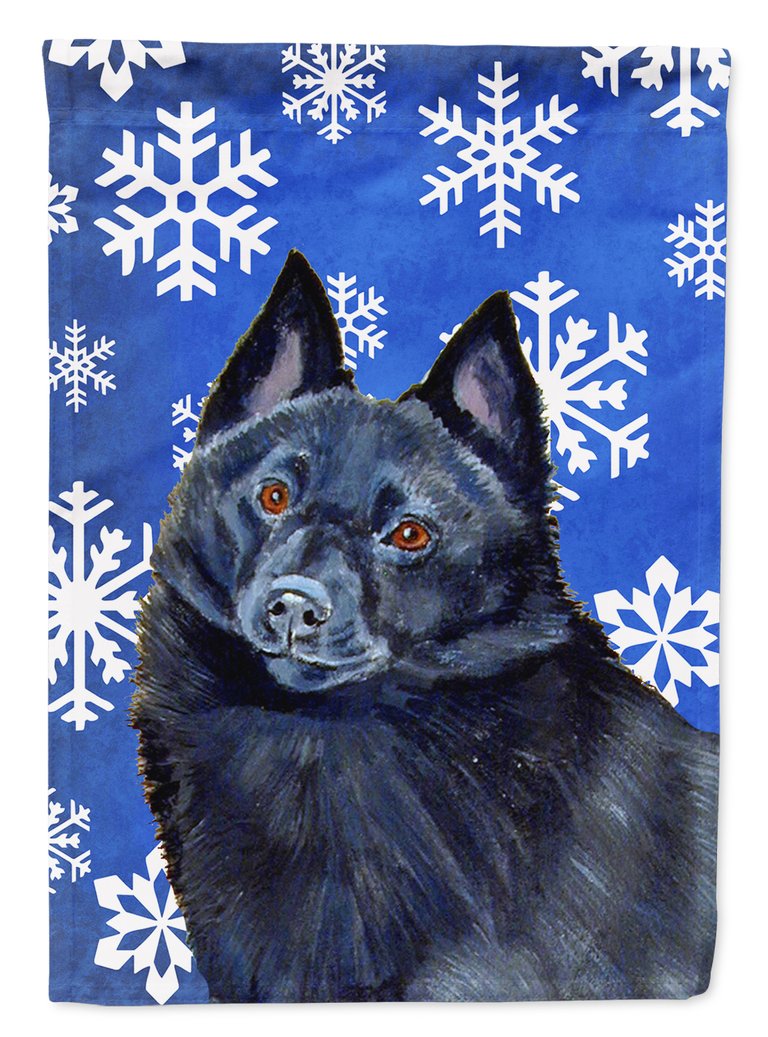 Schipperke Winter Snowflakes Holiday Garden Flag 2-Sided 2-Ply