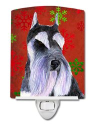 Schnauzer Red and Green Snowflakes Holiday Christmas Ceramic Night Light
