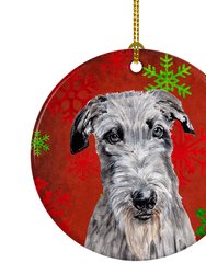 Scottish Deerhound Red Snowflakes Holiday Ceramic Ornament