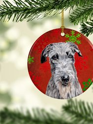 Scottish Deerhound Red Snowflakes Holiday Ceramic Ornament