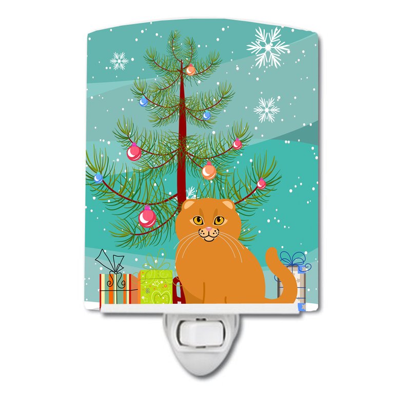 Scottish Fold Cat Merry Christmas Tree Ceramic Night Light