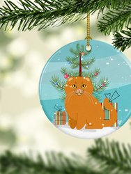 Scottish Fold Cat Merry Christmas Tree Ceramic Ornament