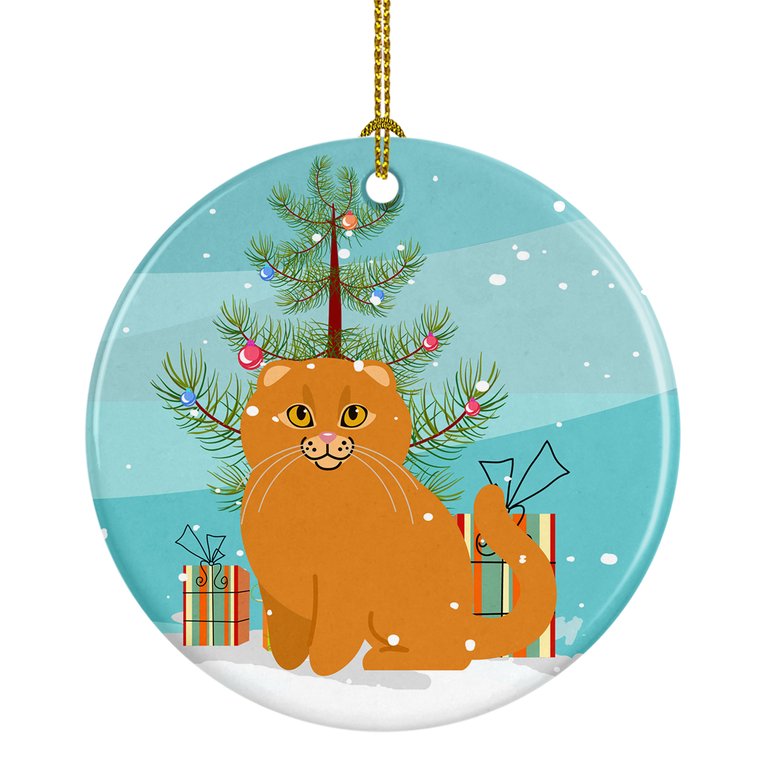 Scottish Fold Cat Merry Christmas Tree Ceramic Ornament