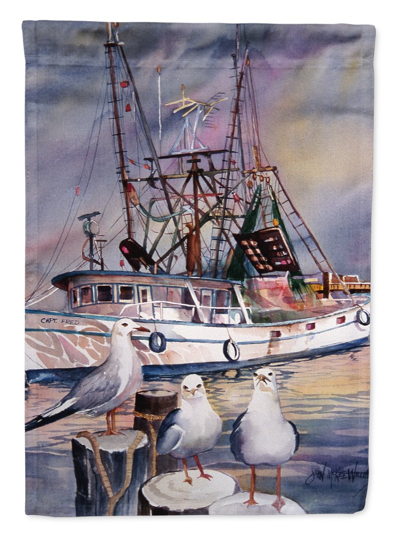 Sea Gulls and shrimp boats Garden Flag 2-Sided 2-Ply