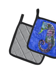 Seahorse on Blue Pair of Pot Holders