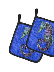 Seahorse on Blue Pair of Pot Holders