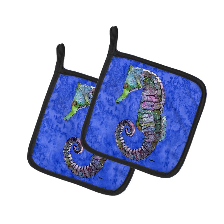 Seahorse on Blue Pair of Pot Holders