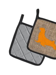 Seal Burlap and Orange BB1027 Pair of Pot Holders