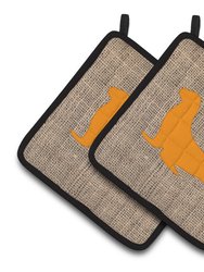 Seal Burlap and Orange BB1027 Pair of Pot Holders