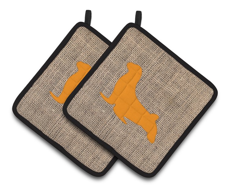 Seal Burlap and Orange BB1027 Pair of Pot Holders