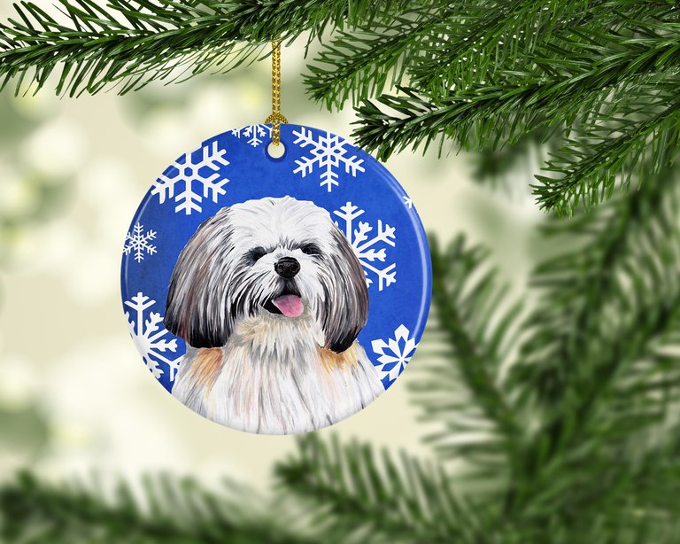 Shih Tzu Winter Snowflakes Holiday Ceramic Ornament