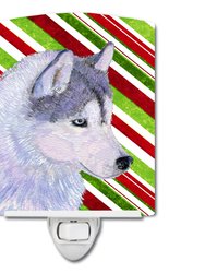 Siberian Husky Candy Cane Holiday Christmas Ceramic Night Light