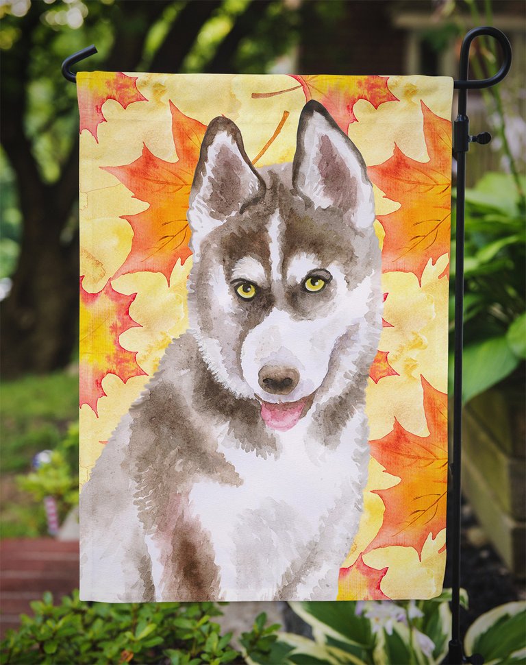 Siberian Husky Grey Fall Garden Flag 2-Sided 2-Ply