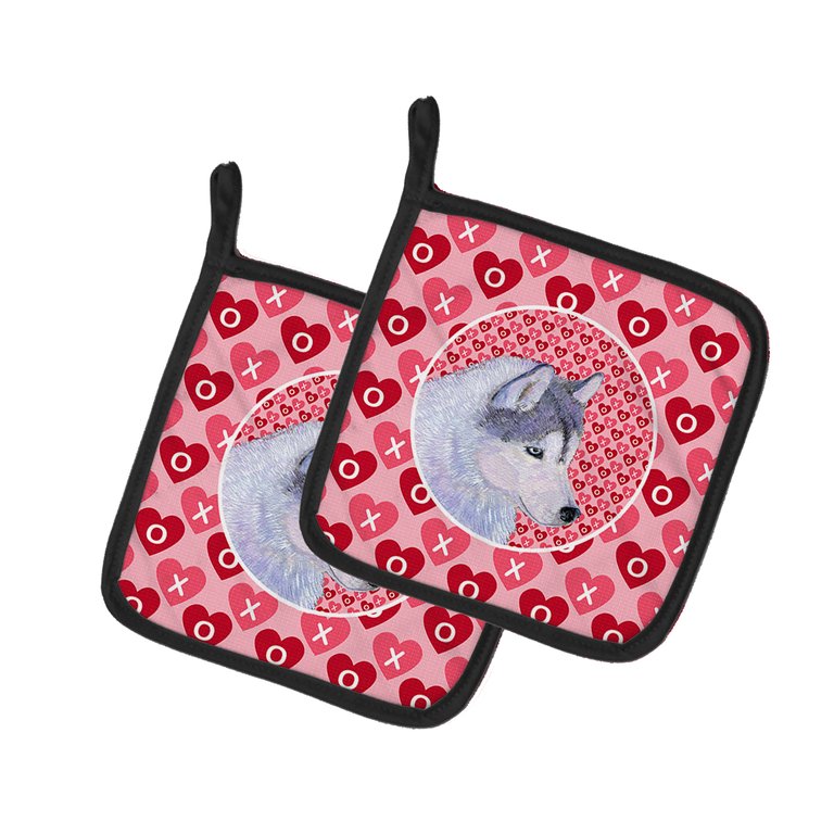 Siberian Husky Hearts Love Valentine's Day Pair of Pot Holders