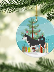 Siberian Husky Merry Christmas Tree Ceramic Ornament