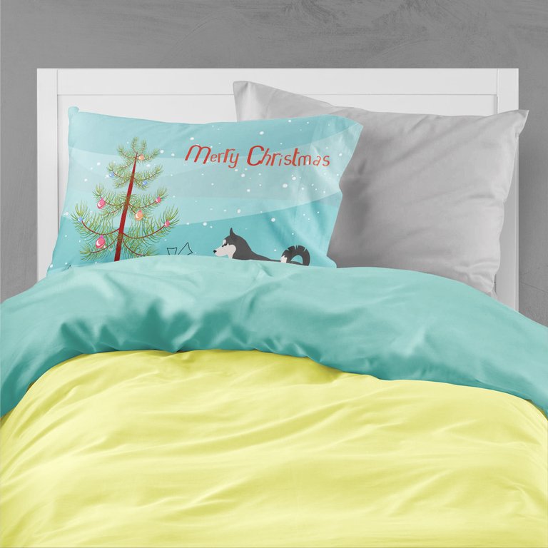 Siberian Husky Merry Christmas Tree Fabric Standard Pillowcase