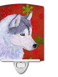 Siberian Husky Red Green Snowflake Holiday Christmas Ceramic Night Light