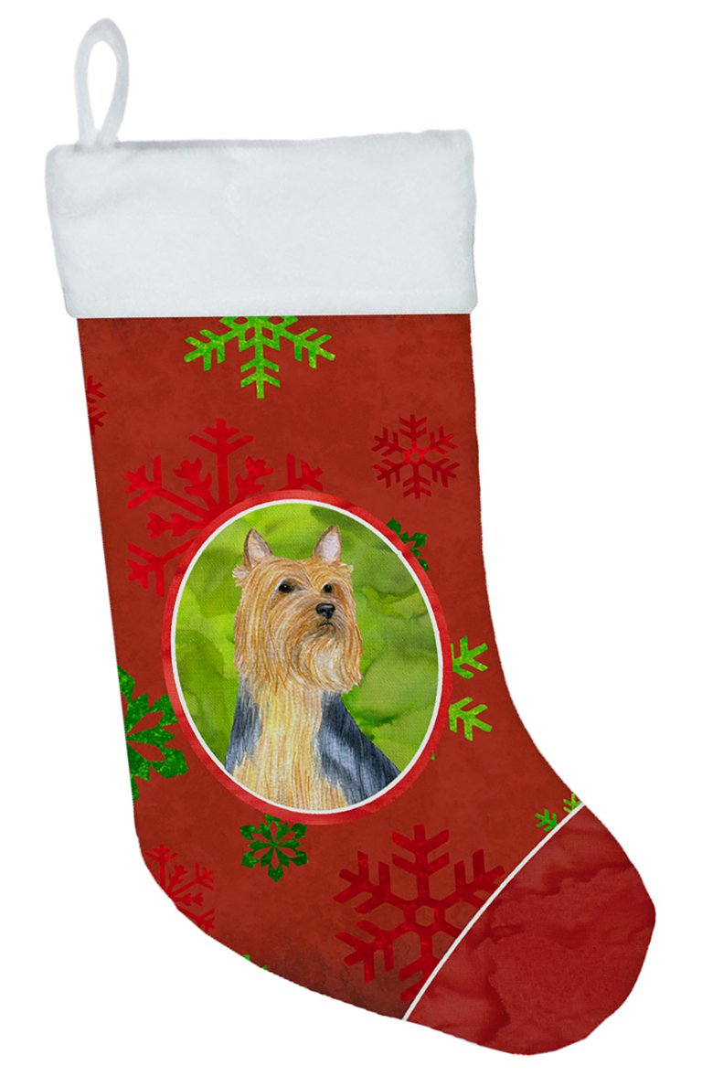 Silky Terrier Red Green Snowflake Holiday Christmas Christmas Stocking
